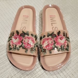 Melissa Women's Floral Slip On Jelly Sandals Pink Size 7 Excellent Condition